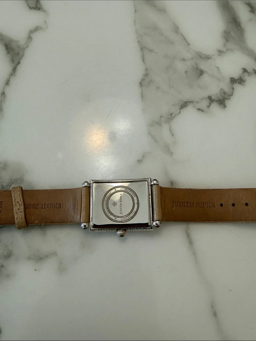 Judith Ripka stainless steel watch with leather band